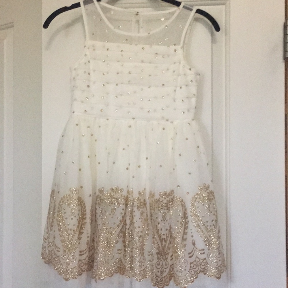 Ivory and Gold detail girl dress